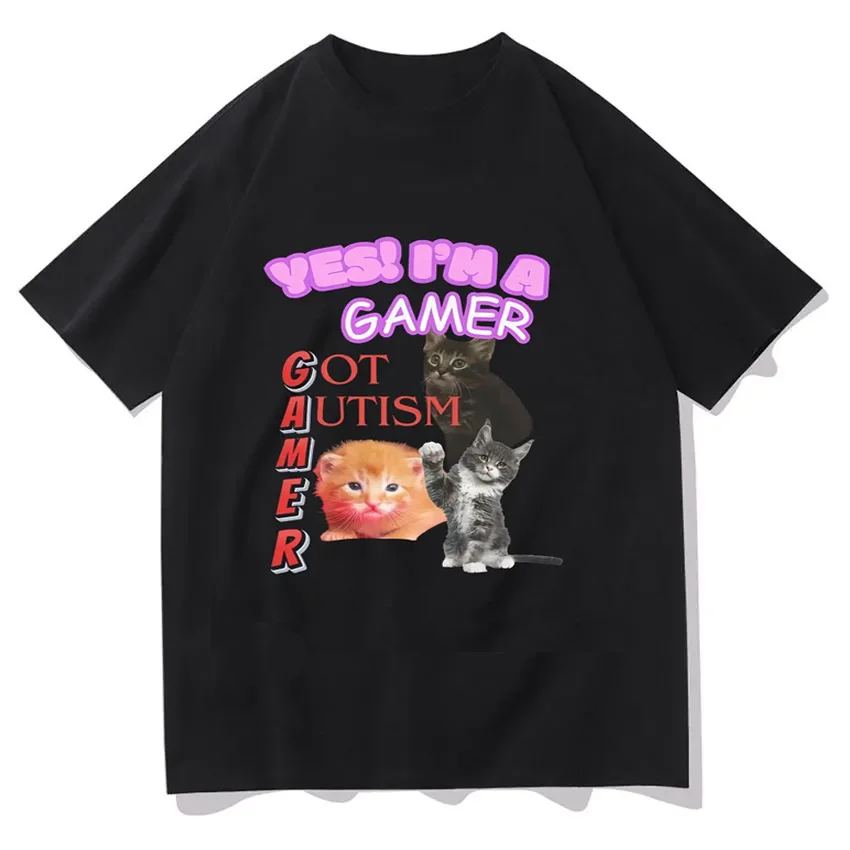 Yes Funny Cat Tee I Am Autistic Gamer Women's Hip Hop T-shirt Casual Graphic Clothes Summer Clearance Sales for Woman Clothing