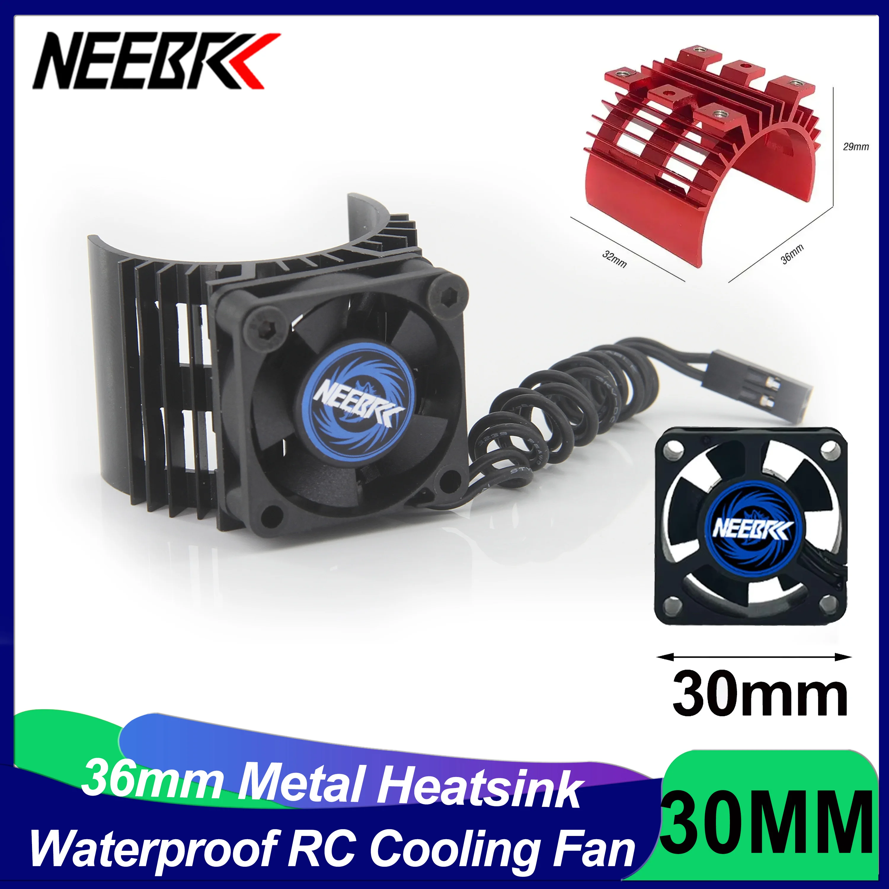 

NEEBRC 30mm Cooling Fan JST Plug 5V-12V DC 25000 RPM High Wind with Metal Heatsink for RC Cars 36mm 540 550 Brushless Motor ESC