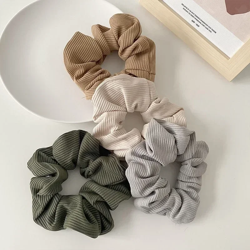 Cord Scrunchie Autumn Winter Corduroy Solid Fabric Scrunchies Set Elastic Hair Bands Fashion Ponytail Hair Tie Rope Headwear