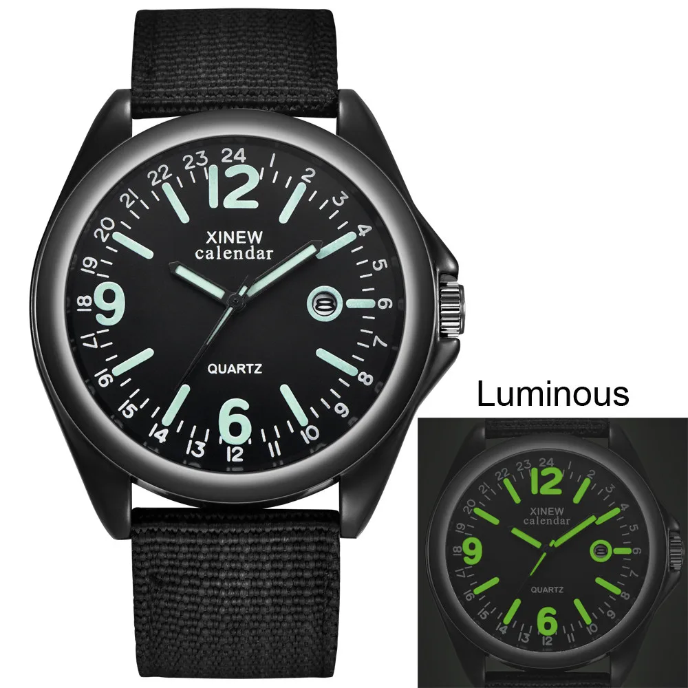 Military Mens Quartz Luminous Watch Calendar Watch Dial Date Fashion Sport Wrist High Quality Watch Canvas Strap 2023