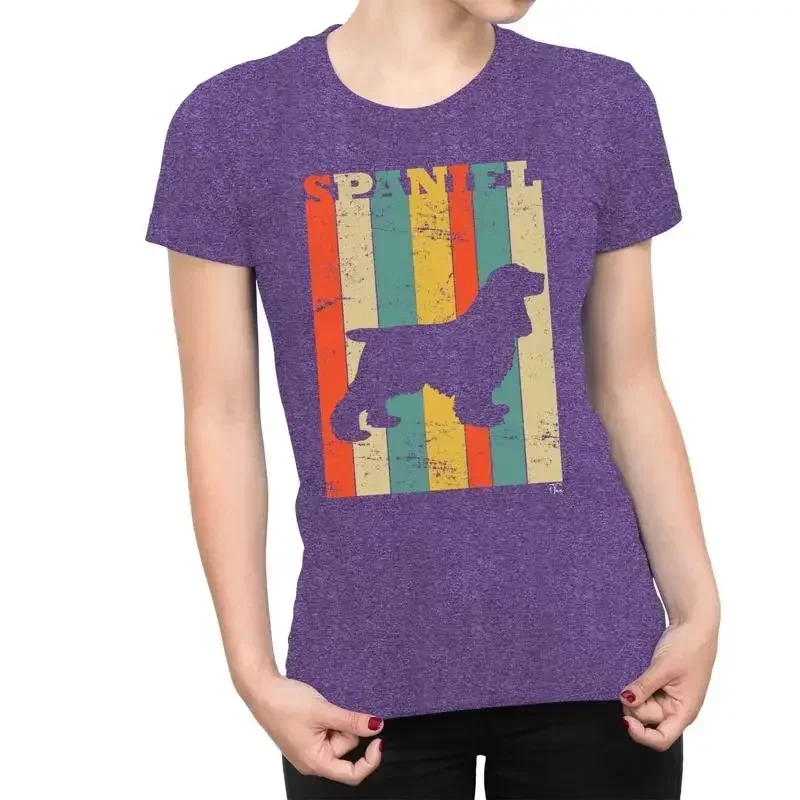 1T T Shirt Womens Spaniel Dog Breed Colourful Retro