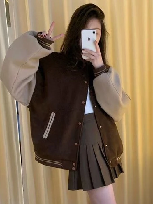 Dragon And Phoenix Woolen Baseball Jacket Women's Casual American Style Retro Outerwear Spring Autumn High-End Feeling Coat