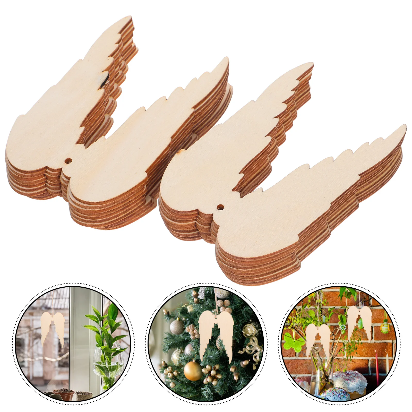 

20Pcs Angel Wings Wood Cutouts Unfinished Wooden DIY Craft Tags Ornaments Hole Christmas Birthday Wedding Party Decoration