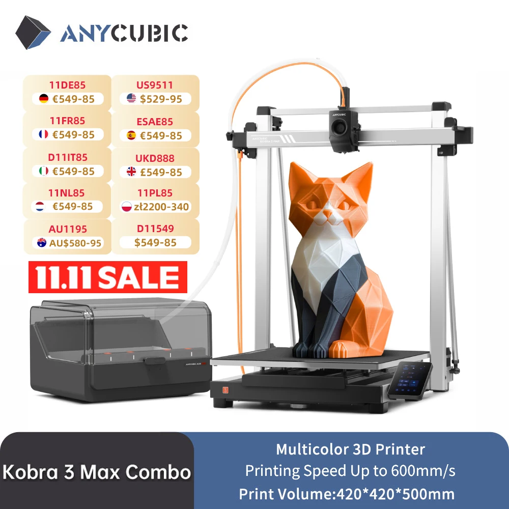 ANYCUBIC Kobra 3 Max Combo AE إصدار متعدد الألوان طابعة ثلاثية الأبعاد أقصى سرعة 600 مم/ثانية حجم البناء 500*420*420 مم التحكم الذكي في التطبيقات #1
