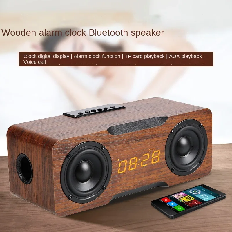 Wooden Bluetooth Speaker with Clock U Disk TF Card Support Home Desktop Stable Connection