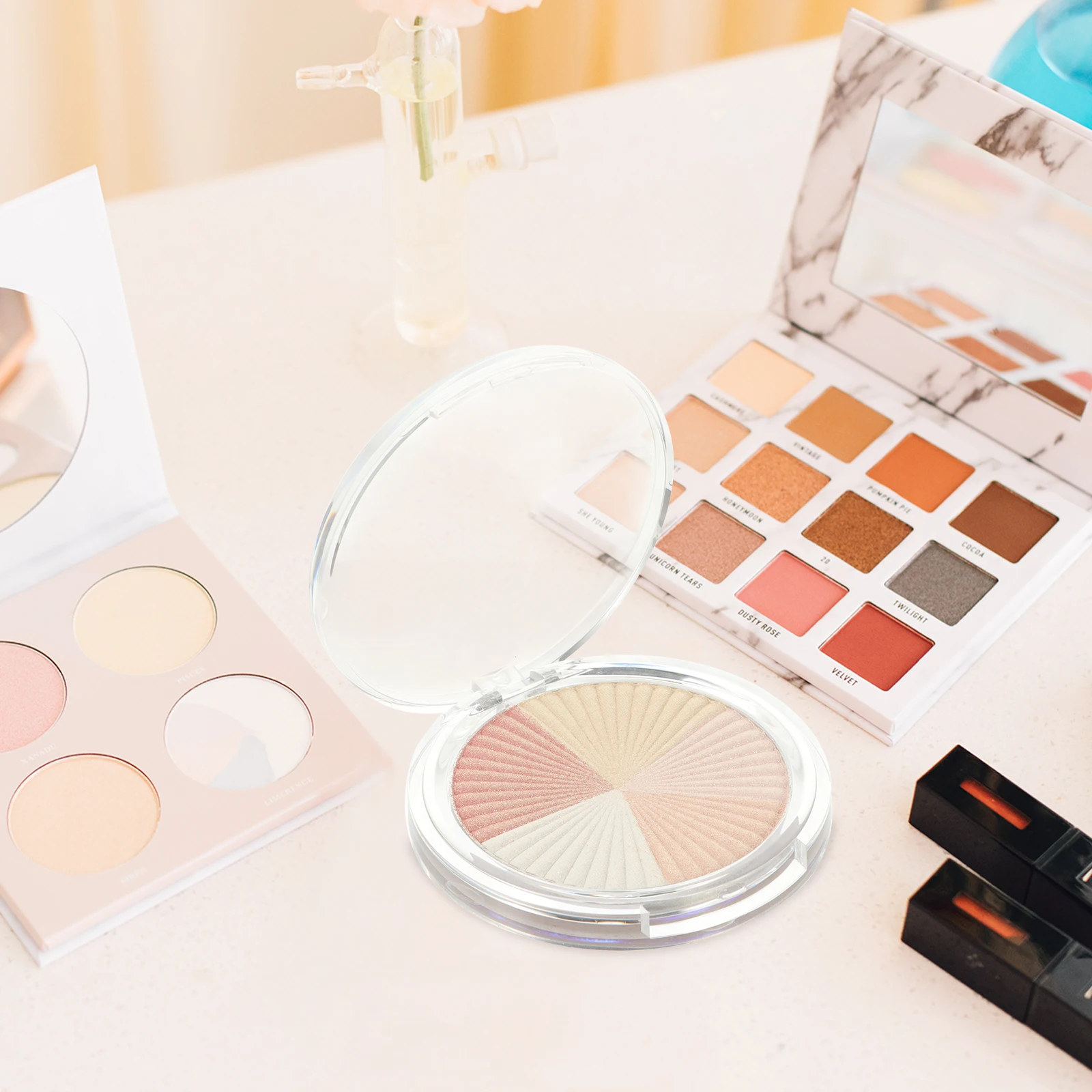 1 Caja de Iluminador Facial Compacto para Mujeres, Acabado Natural, Maquillaje para Todos los Tonos de Piel, Polvo Brillante para Contorno Facial