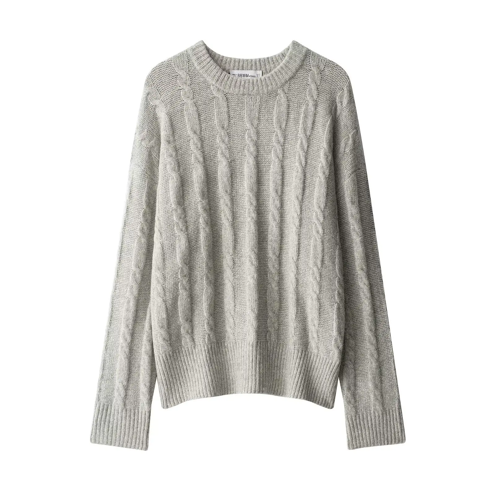 

Casual Fashion Women's Pullovers Holiday Solid Color Crew Neck Pullover Long-sleeve Blouse Soft Cable Knit Sweater