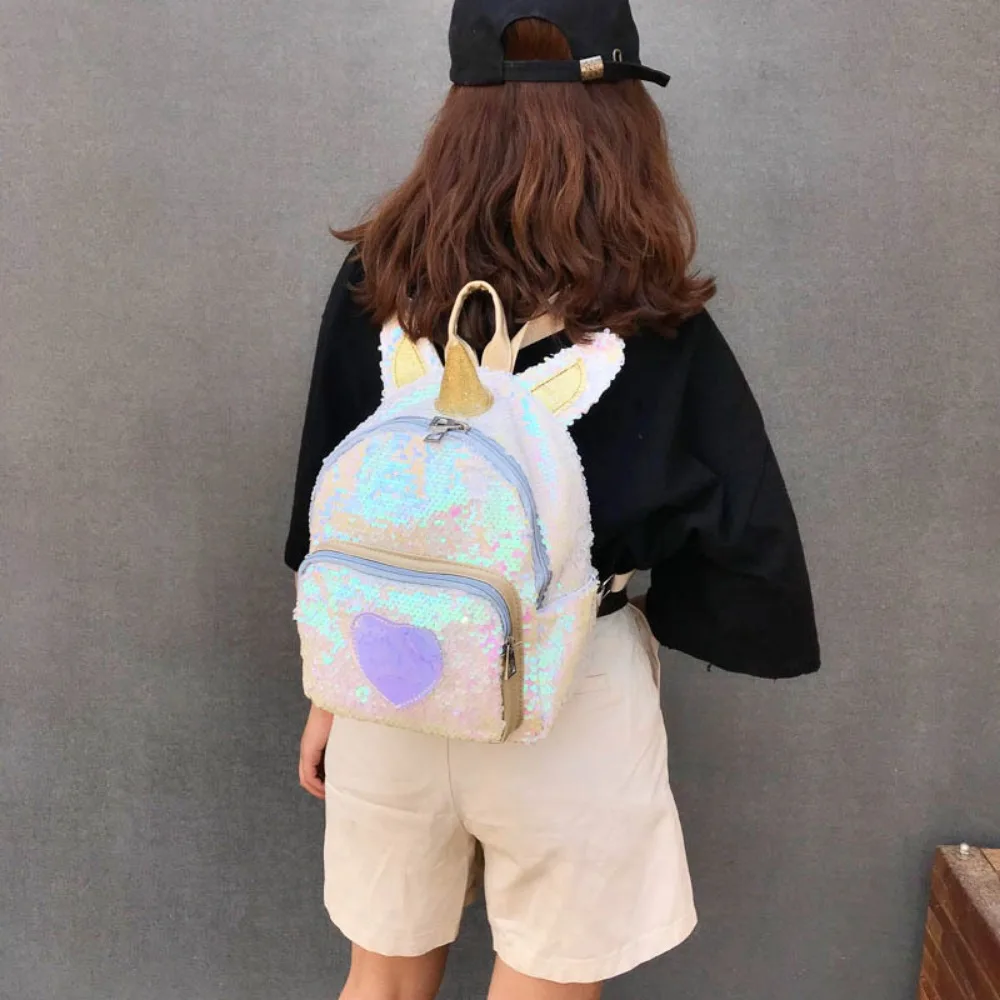 Mochilas de cuero PU para mujer, bolsos escolares de lentejuelas coloridas versátiles, bolsos de estudiantes, mochila informal de gran capacidad, moda femenina