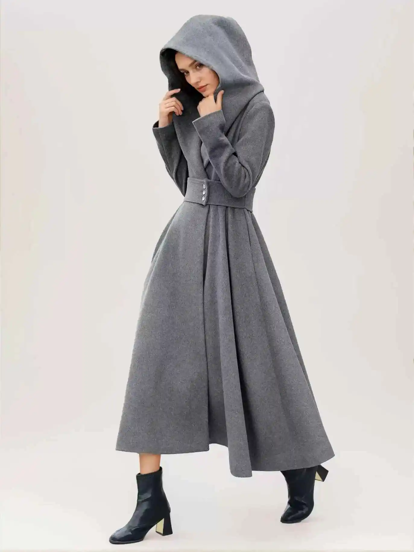 Handmade Wool Blend Women's Coat Autumn Winter New Style Loose Long Korean Version Outerwear with Hat Customized