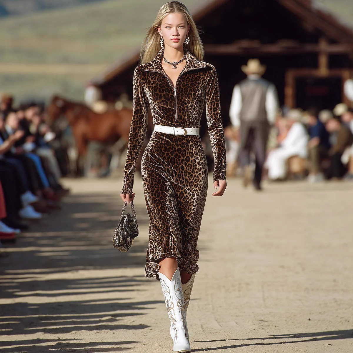 European and American Cross-border New Leopard Print Autumn Personalized Long-sleeved Dress