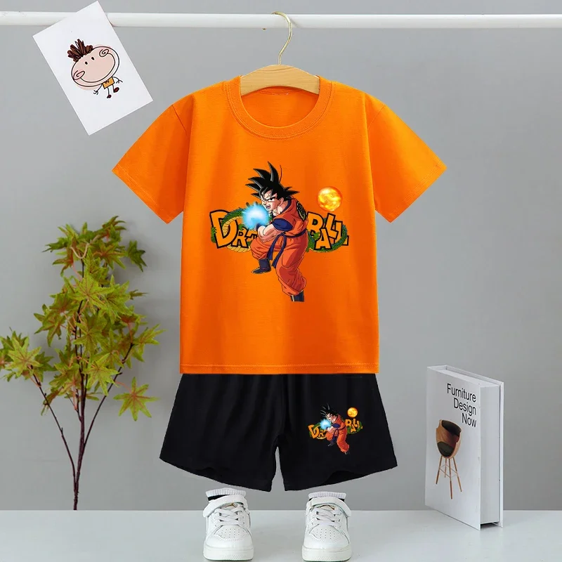 Dragon Ball Boy Clothes Set Son Goku 2pcs Children Tracksuit Suit  Anime Figure Kids Clothing Outfits Short Sleeve Tees+Shorts