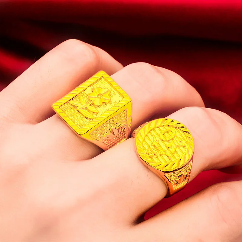 Open OK Ring Men's 24K Gold AU999 - Flexible adjustable open design, easy to resize, fits all finger sizes perfectly