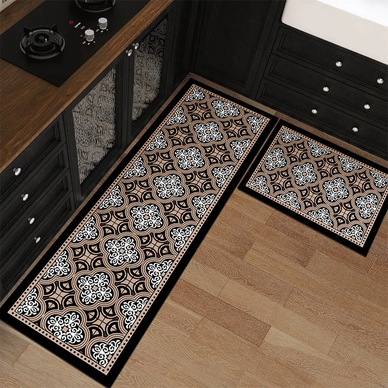 Vintage Nordic Non-slip Kitchen Floor Mat PVC Leather Washable Mats Waterproof Oil-proof Long Carpet 주방 카펫 Alfombra De Cocina