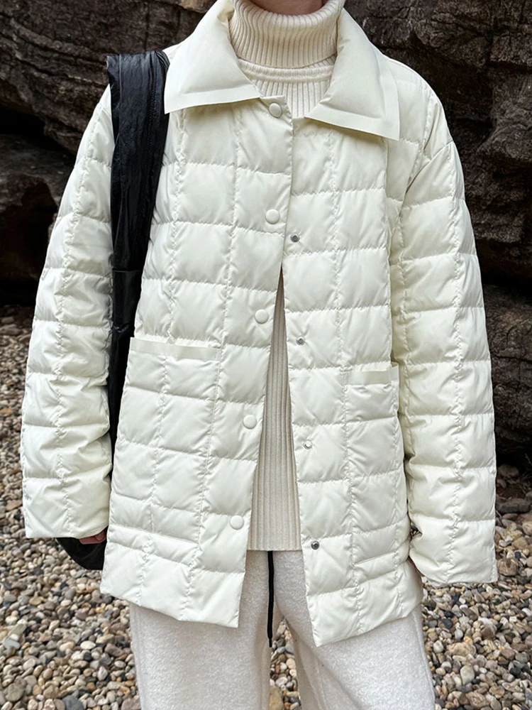 YERMORA Winter Vrouwen Abrikoos Pladi 90 Witte Eendenveren Donsjack Revers Lange Mouw Losse Nieuwe Jas Mode Tij 2025