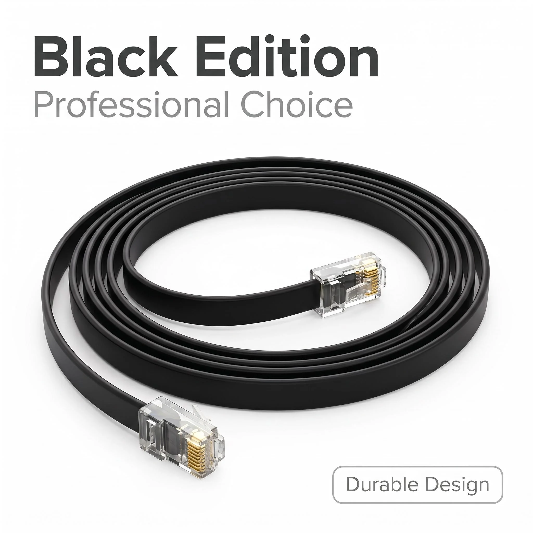 24K Gold Plated 4-Core Flat Telephone Cable, Transparent RJ9 Crystal Head Anti-Interference Landline Cord for Home Office Phone
