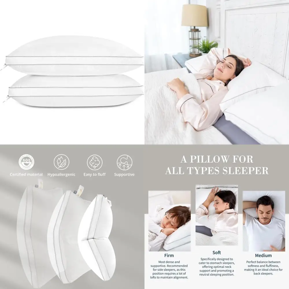 

Luxury King Size Feather Down Pillow, Soft Gusseted for Comfortable Sleep, Hotel-Quality Fluffy Pillow, 18x34 Inches, Standard S