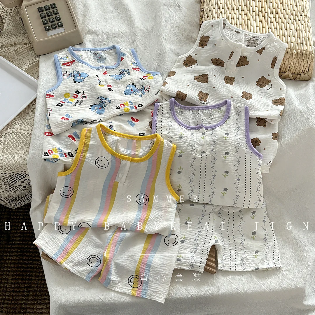 New Summer Korean Version Baby Casual Vest Shorts Two Pieces Set For Boys and Girls