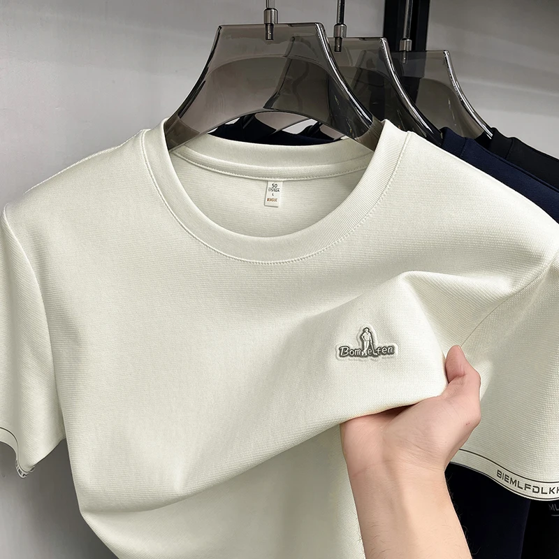 Marca de lujo de manga corta cuello redondo camiseta de alta gama letra bordado nuevo modelo verano transpirable superior de la juventud moda golf de los ropa de hombre