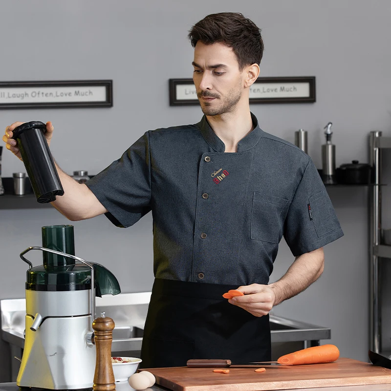 남성용 요리사 유니폼 여성용 음식 서비스 주방 요리 의상 레스토랑 쿡 재킷 통기성 흑백 요리사 복장