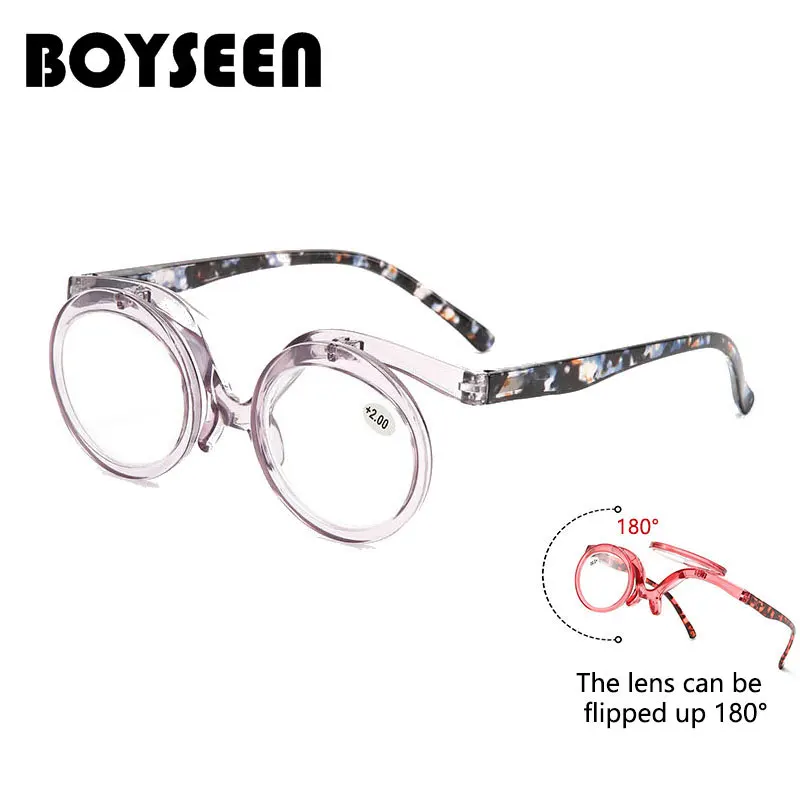 BOYSEEN Flip Up Reading Glasses Man Far Sighted Glasses Woman Makeup Eyeglasses Hyperopia
