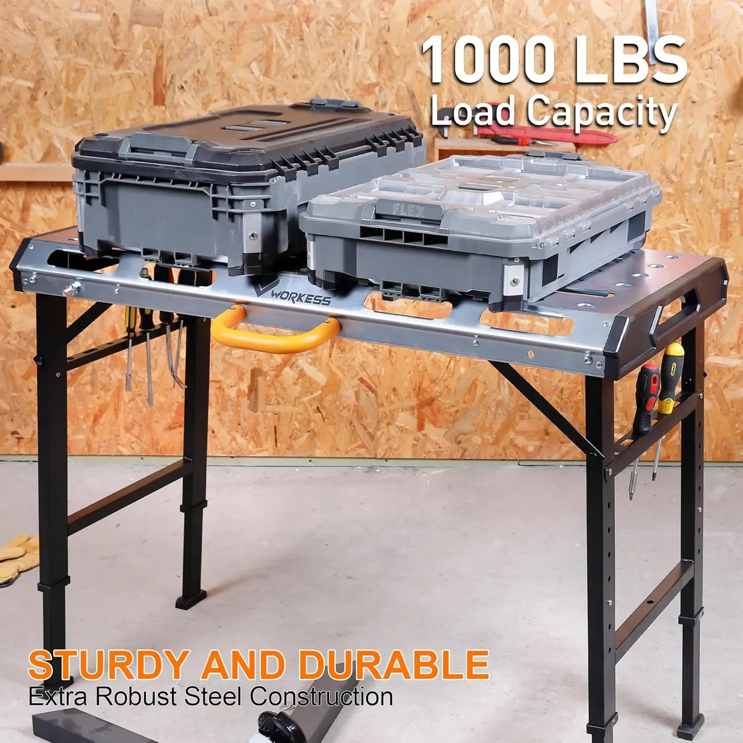 Metal Welding Table Folding 1000 lbs Load Capacity Heavy Duty Steel Construction Workbench for Welding Adjustable 7 Level Height