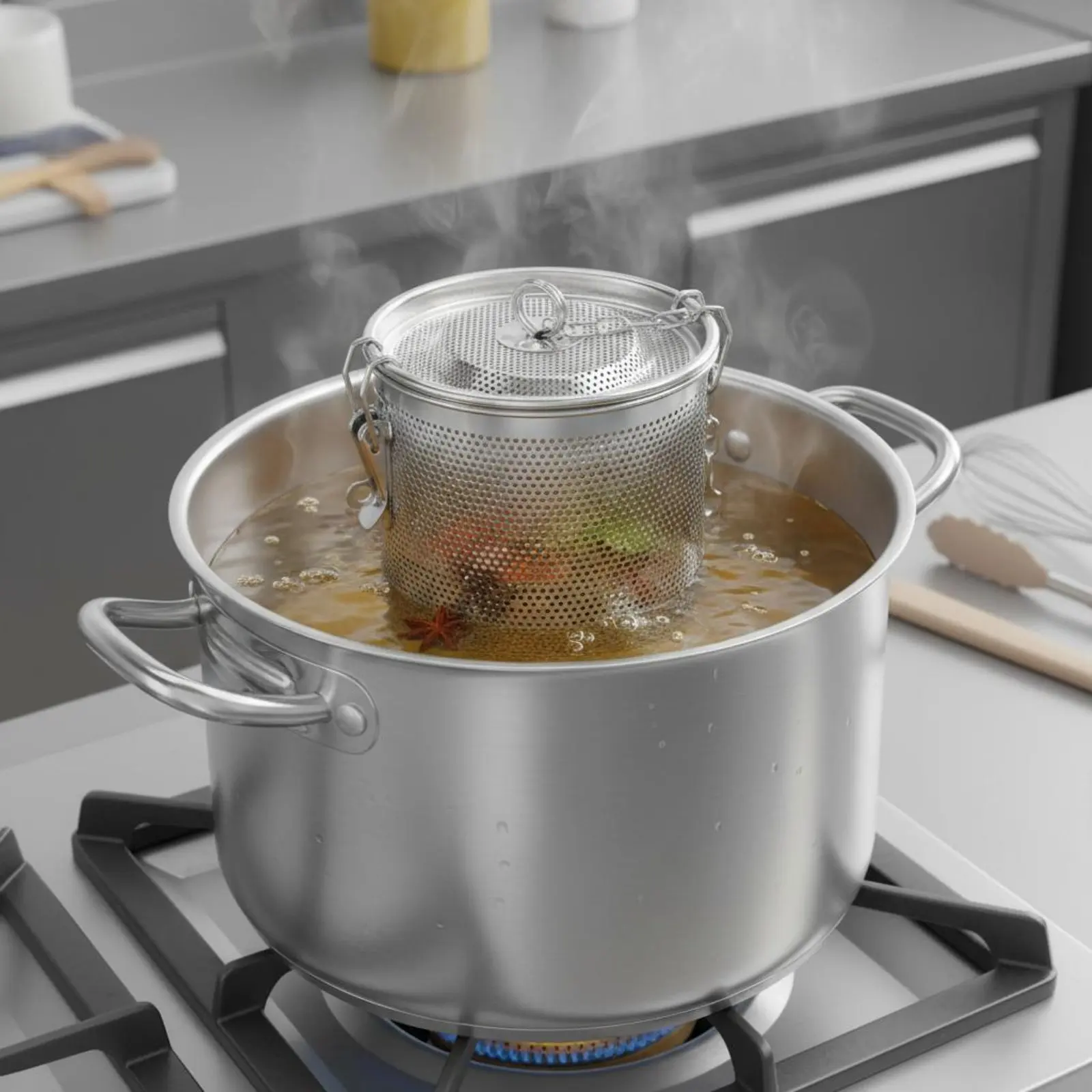 

Braising Seasoning Container With Hanging Hook Stainless Steel Seasoning Infuser Mesh Aromatic Infuser Container Firm Latch
