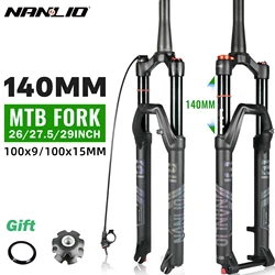Nanlio X7 PRO Black Suspension Forks Aluminum Alloy With Rebound Adjustment Oil & Gas Forks Metal Bushings 26/27.5/29 Inch 140mm