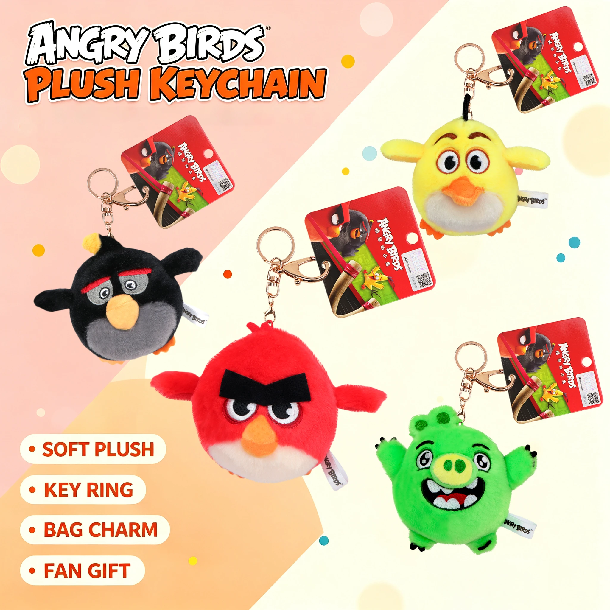 Genuine Angry Birds Plush Keychains Cute Soft Stuffed Animal Doll Key Ring Bag Charm Collectible Toy Birthday Gift For Game Fans