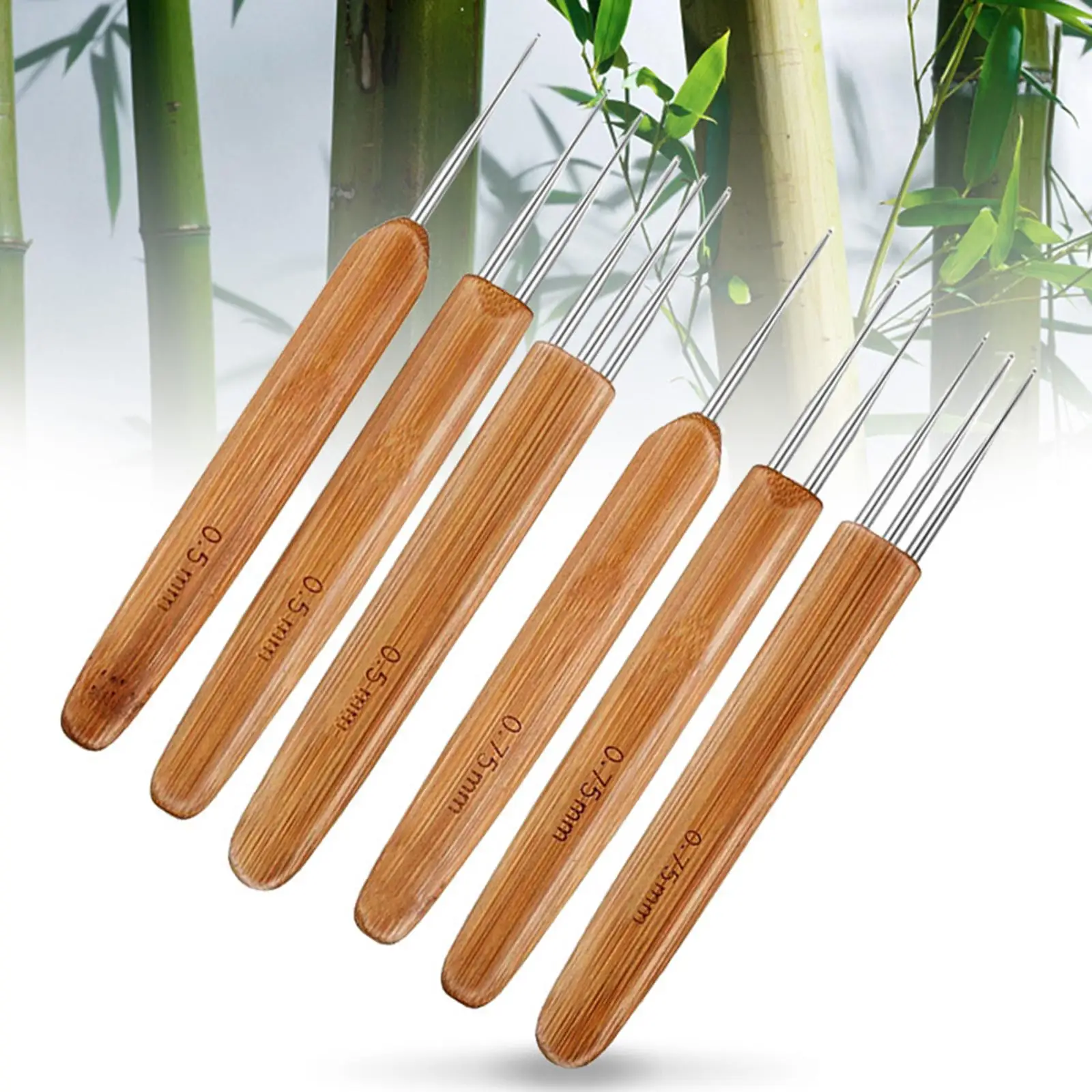 8 Pieces Dreadlock Crochet Hook Set Weaving Tools Stainless Steel With Bamboo Handle Suitable for