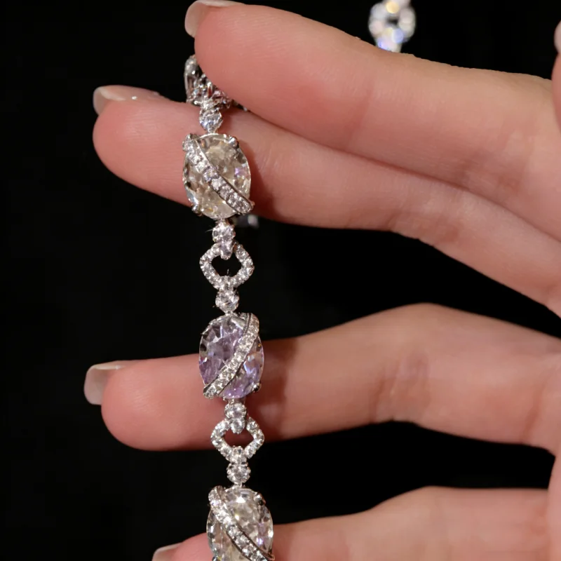 BELLUX 925 Silver Synthetic Zircon Bracelet Dreamy Star Track Colorful Oval Gemstone Fashion Exquisite Bracelet for Women