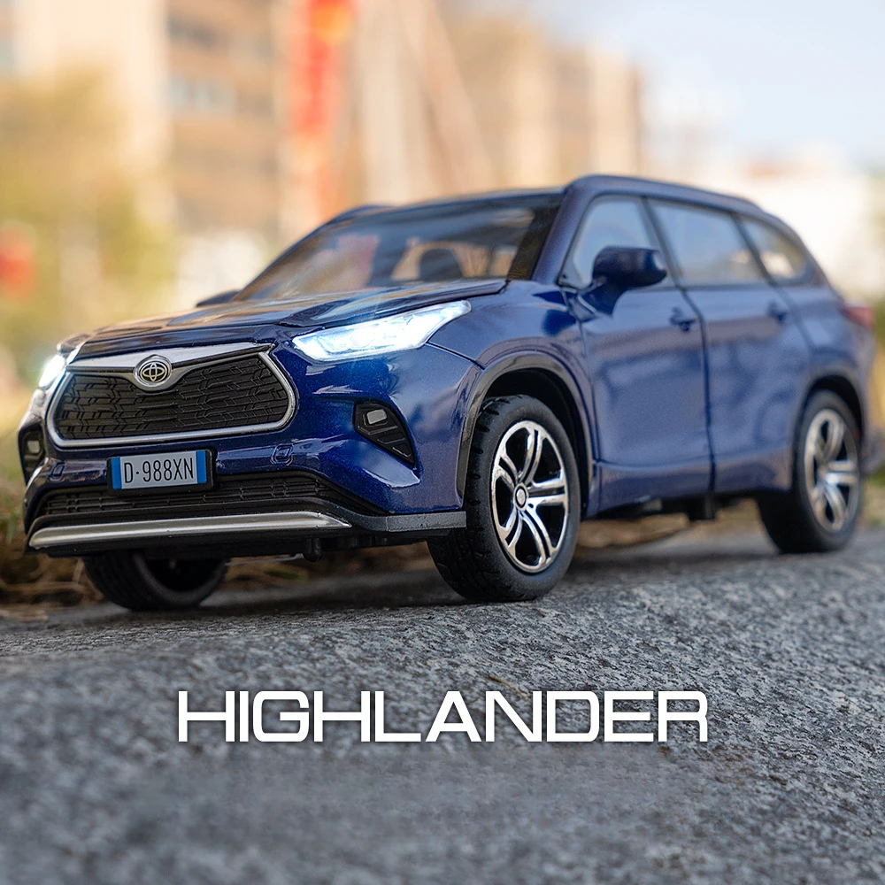 1:32 Highlander Corolla Allloy-Modell, Druckguss-Spielzeugauto, 6 Türen, geöffnet mit Ton, Licht, zurückziehbare Fahrzeuge für Kindertagsgeschenke