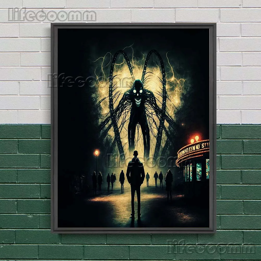 Creepy Devil Amusement Park Vintage Wall Art Canvas Painting The Soul-Eating Demon In The Amusement Park Art Poster Print Decor