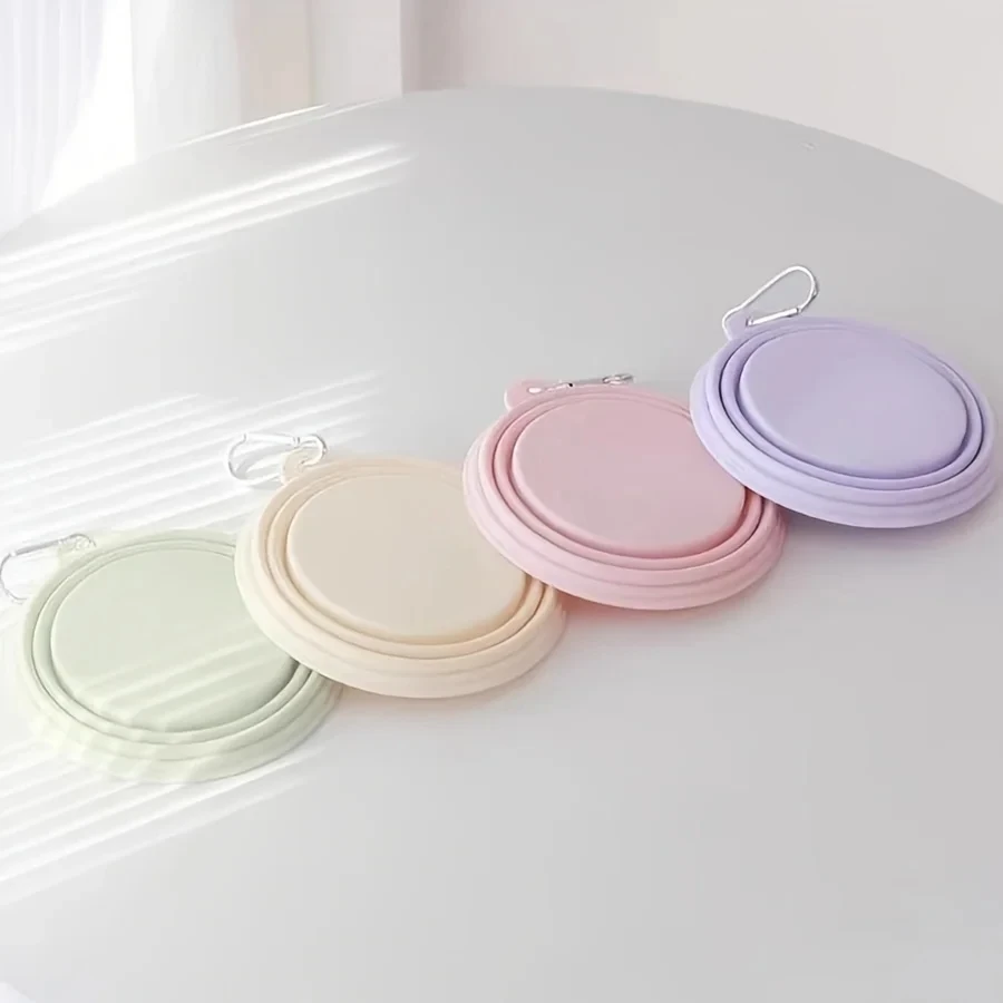 350ml Macaron Color Pet Portable Foldable Bowl For Going Out Cat and Dog Bowl Outdoor Travel, Hanging Pet Silicone Bowl