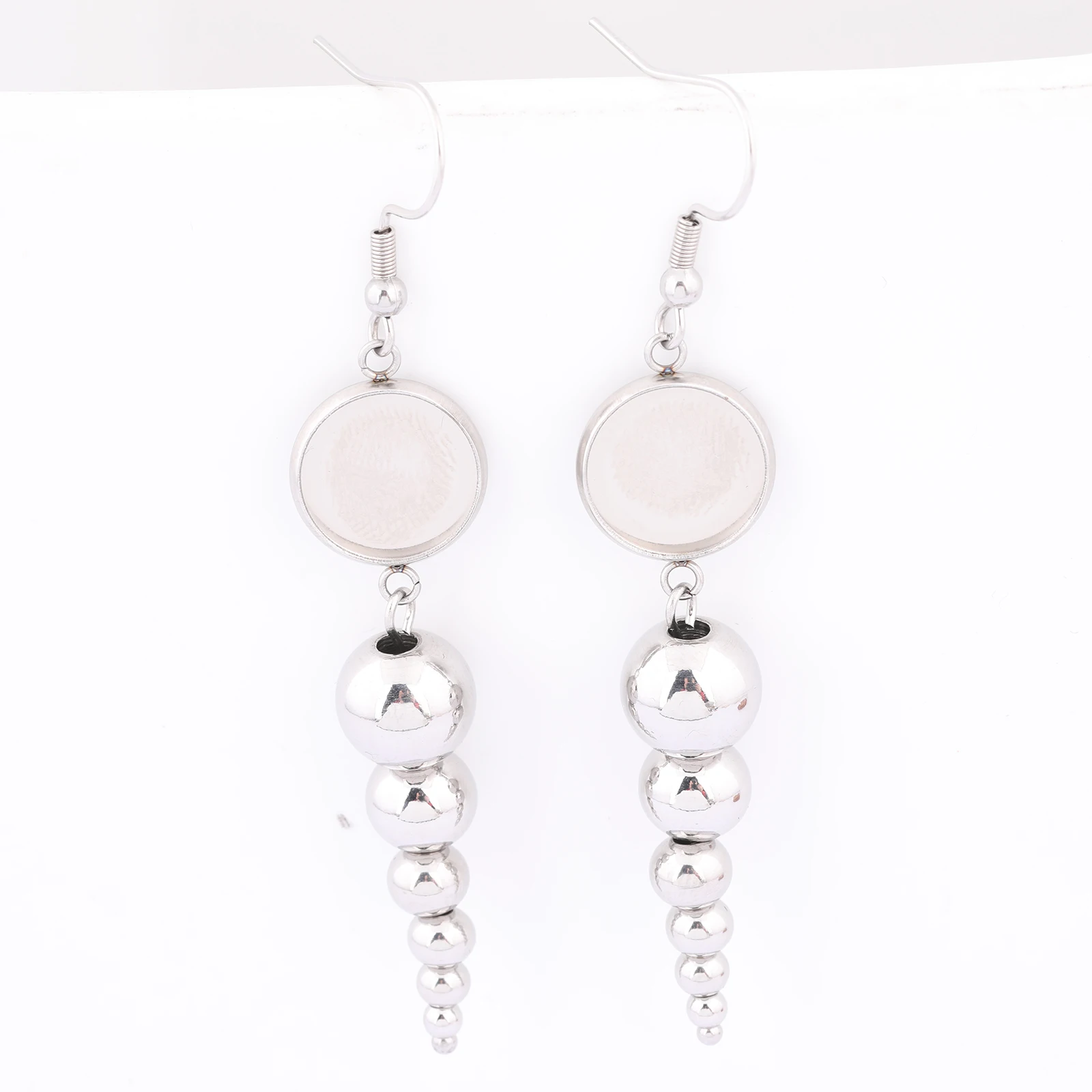 6szt Kulkowe kolczyki ze stali nierdzewnej Podstawa Blanks Dangle Fit 12mm Cabochon Kolczyki Bezel Setting Trays Diy Ear Hooks Findings