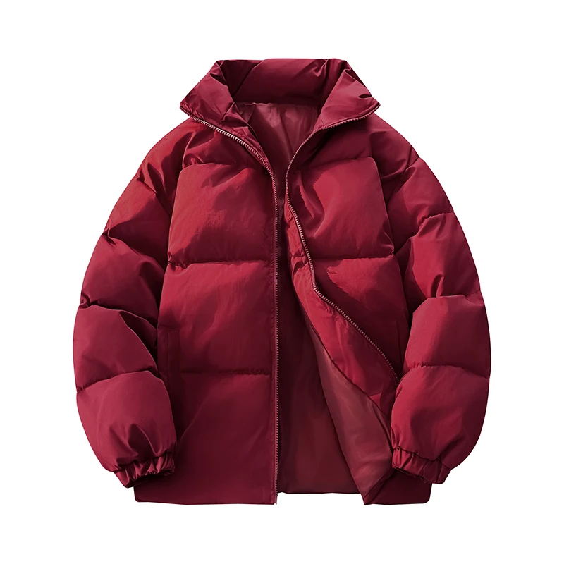 معطف منتفخ يومي كاجوال دافئ بسحاب وياقة واقفة وسترة شتوية سوداء للرجال #3