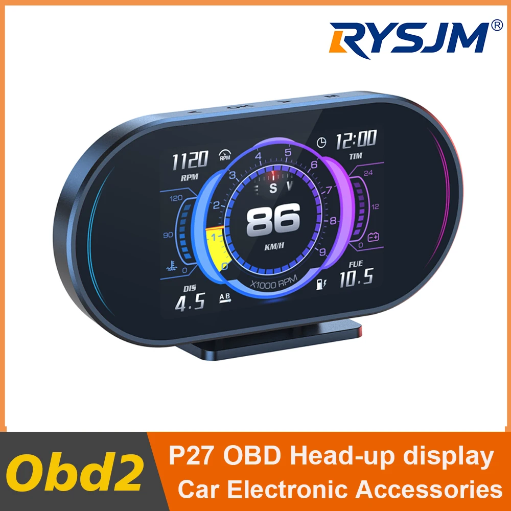 

Автомобильный ЖК-дисплей OBD2, многофункциональный цифровой приборный щиток, GPS-спидометр, датчик температуры воды, турбо-индикатор, показатель расхода топлива, автомобильные аксессуары HUD P27