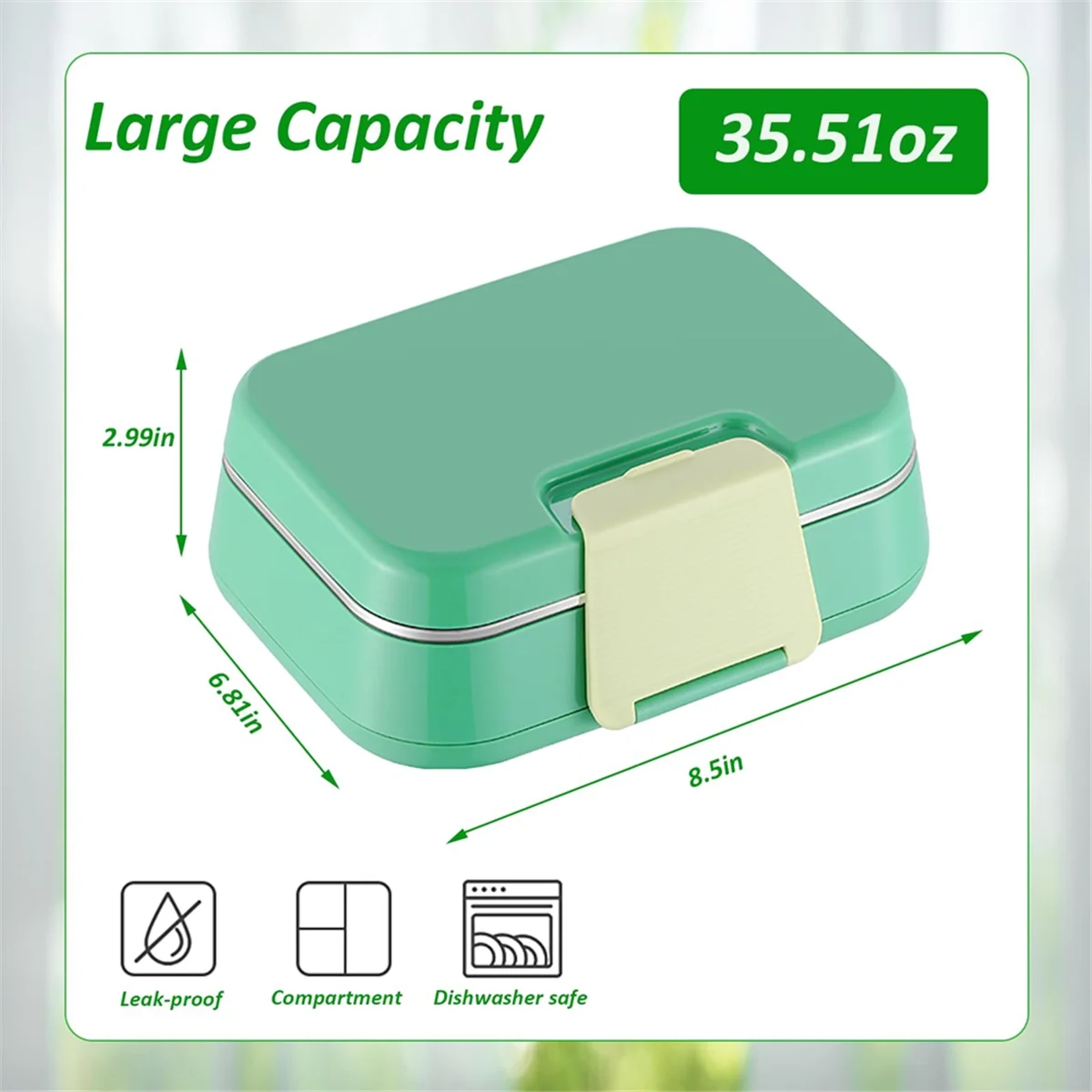 AB51 Fiambrera Bento a prueba de fugas para niños y adultos: contenedor de sándwich y ensalada con múltiples compartimentos, almacenamiento de alimentos sellado