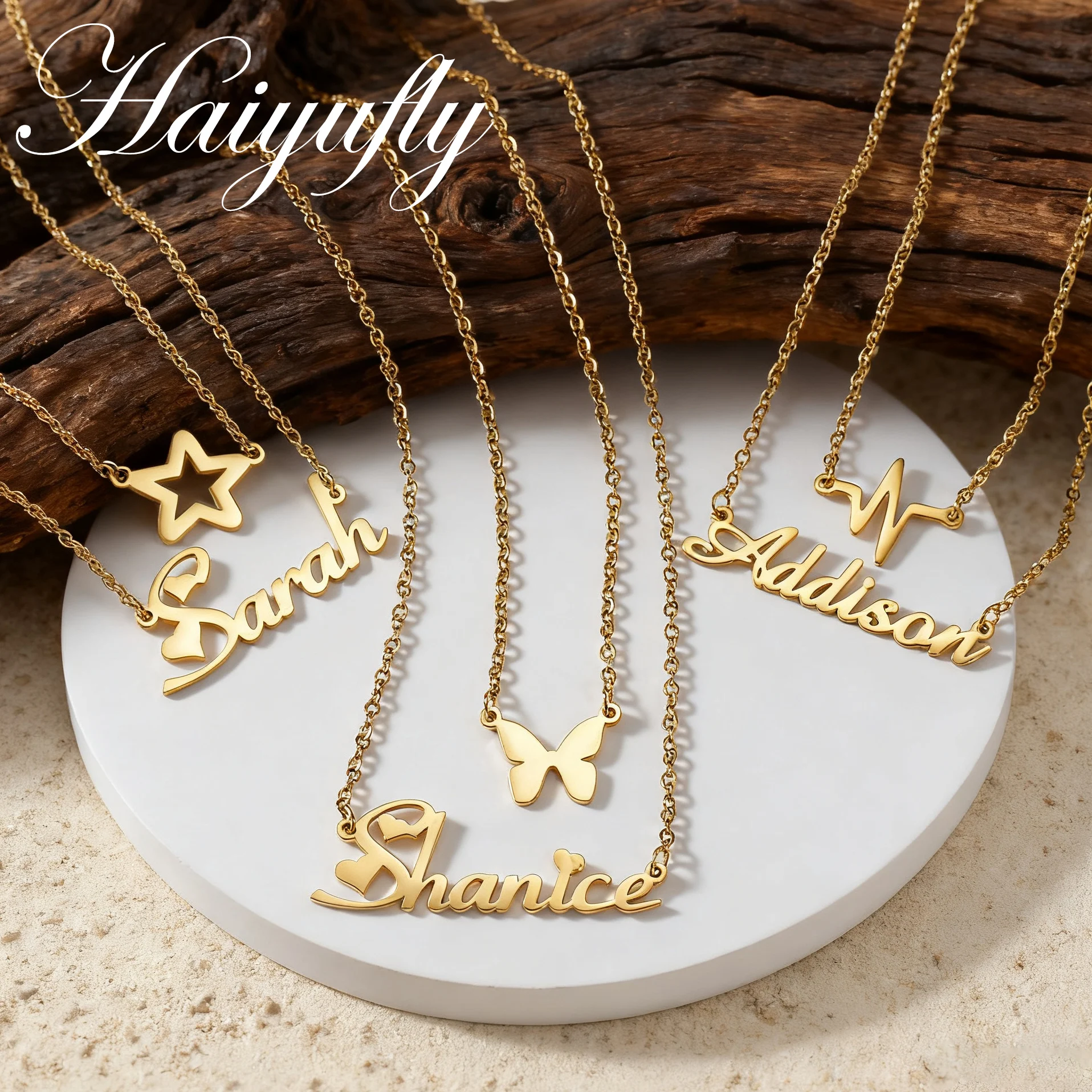 

Haiyufly Custom Name Necklace for Women Two Layer Stainless Steel Jewelry Heart Star Choker Men Chain Personalized Birthday Gift