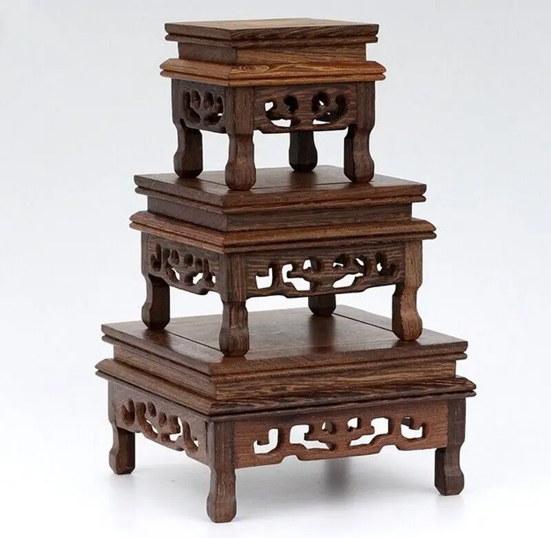 Square Legged Wenge Wood Fishbowl Stand Bonsai Teapot Stone Vase Flower Rack
