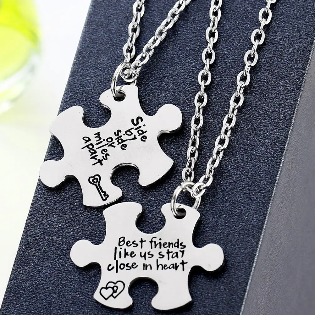 Friendship Gifts Puzzle Stitching Necklace Matching Best Silver Split Necklaces