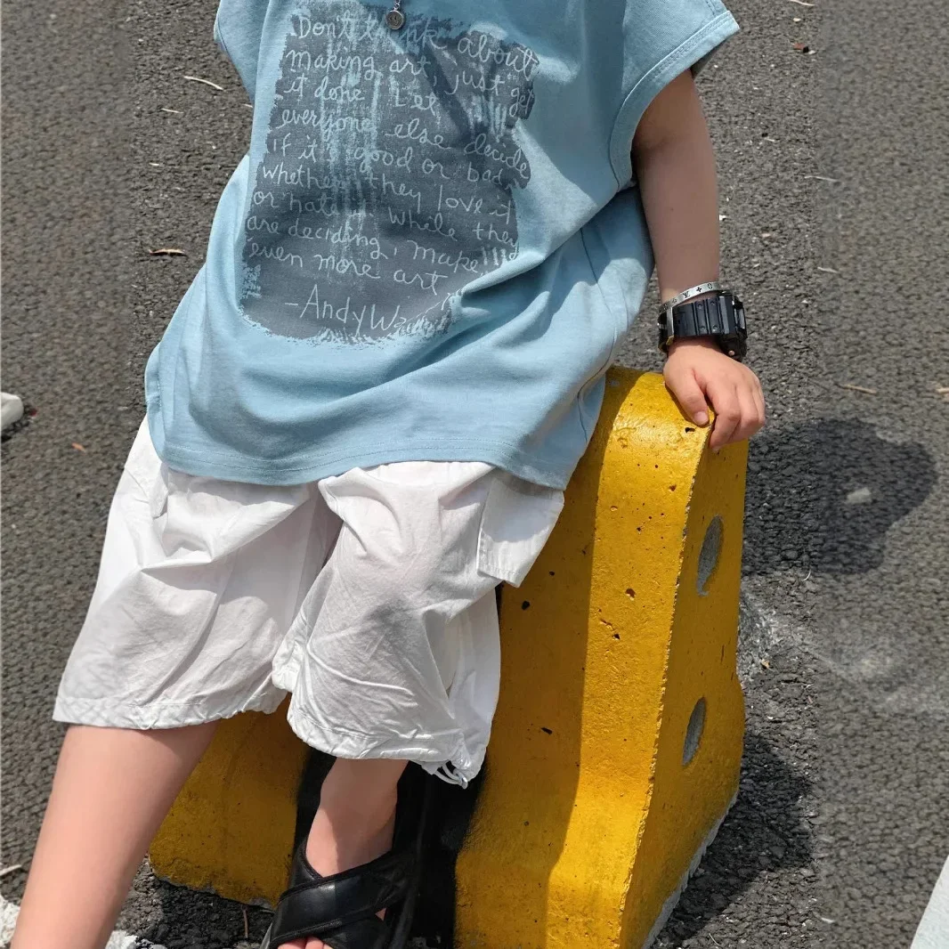 Boys Pants 2026 Summer New Childrens Clothing Korean Style Boys Baby American Cargo Water Washed Cotton Shorts Casual Simple