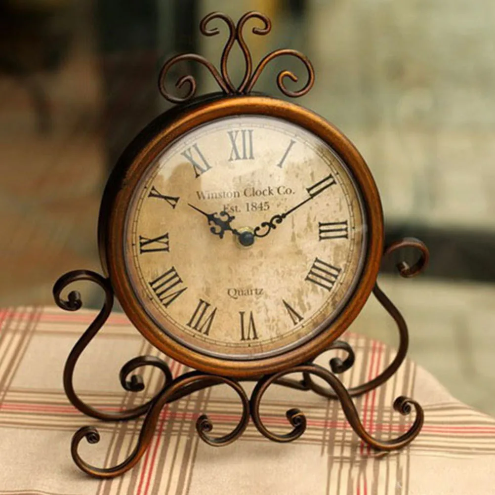 

Classical Desk Clock Vintage Style Iron Shell Organic Glass Cover NonTicking Table Clock Quiet Sweep Bedside Clocks Mantelpiece