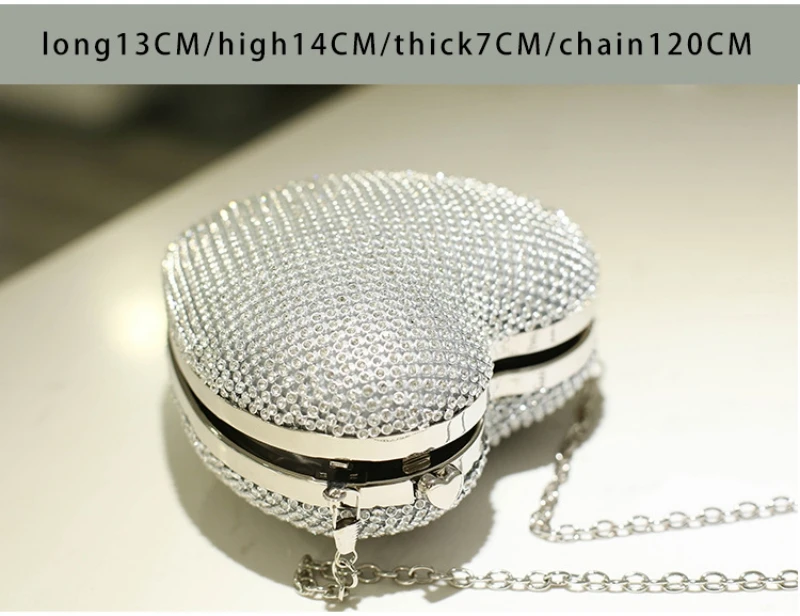 Diamond Bag Heart Handbag Mini Sparkling Diamond Makeup Bag Small Handheld Bag Diagonal Straddle Single Shoulder Chain Bag