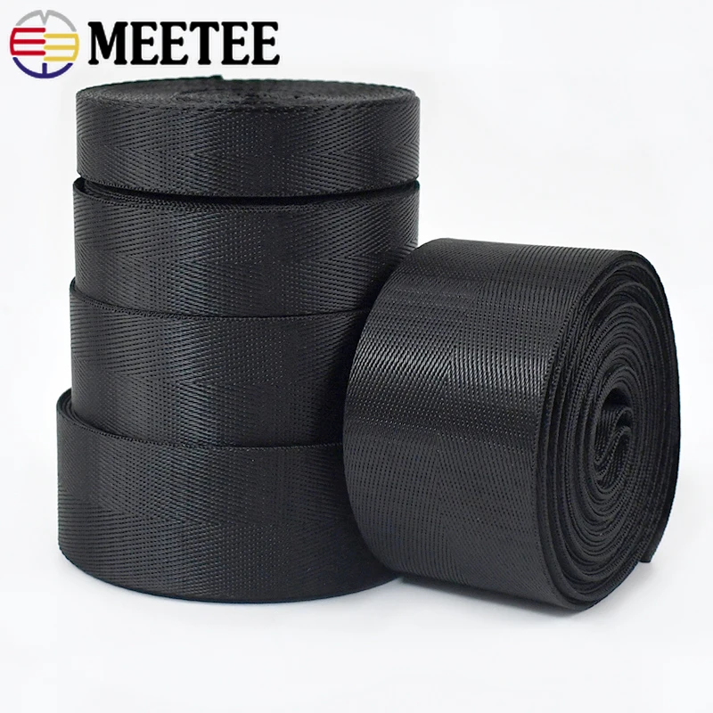 Meetee 4M 20/25/32/38/50mm Black Nylon Webbing Tape Herringbone Braid Ribbon Band DIYBag Strap Seat Belt Sewing Bias Accessories