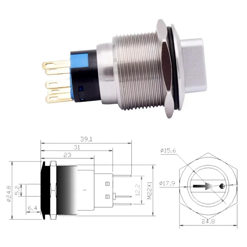 22mm Waterproof Metal Rotary Selector Switch 2 3 Postion 1NO1NC 2NO2NC 12V Red Green LED Stainless Steel Push Button Knob Switch