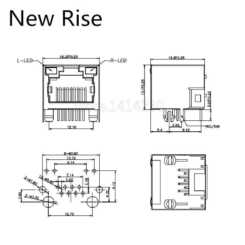 10PCS Shielded Copper Shell Female Connector with Yellow Green LED Light 8 Pin Cable Interface RJ45 Socket