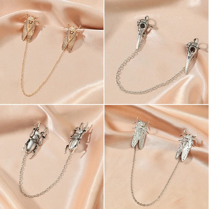 

Double Insects Bee Cicada Beetle Chain Connecting Brooches Pins Women