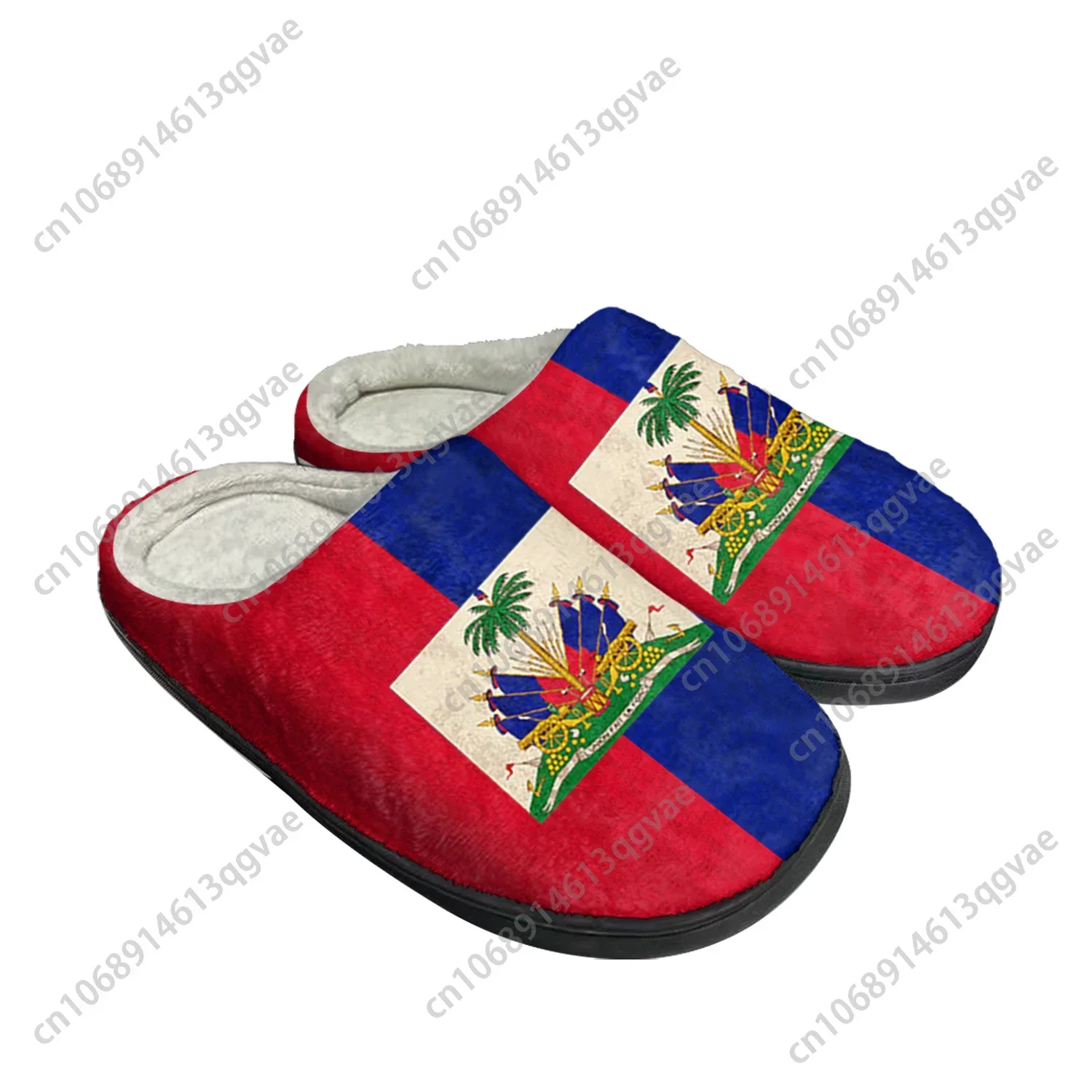 Haitian Flag Home Cotton Custom Slippers Mens Womens Sandals Haiti Plush Bedroom Casual Keep Warm Shoes Thermal Slipper