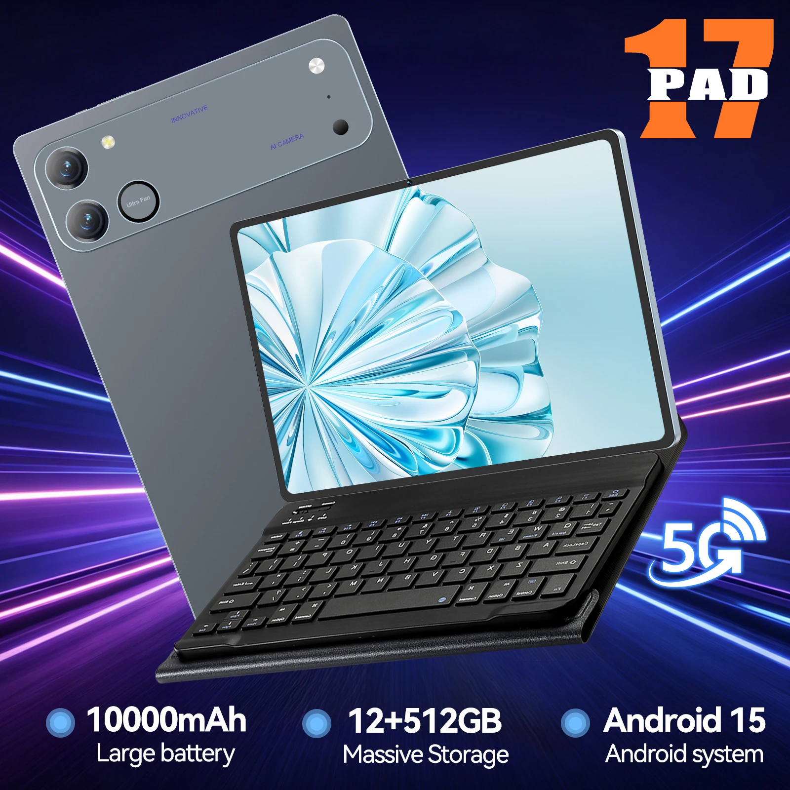 

Global Version Pad 17 Tablet PC 10.1" 4K HD Screen Android 15 12GB+512GB 10000mAh 5G Dual SIM Phone Call WiFi GPS Gaming Tablet