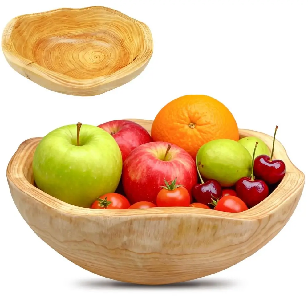 Irregular Shape Wooden Fruit Bowl Hand Carved Restaurant Tray Wood Bowl Natural Chinese Fir Salad Bowls for Food Salad Bread